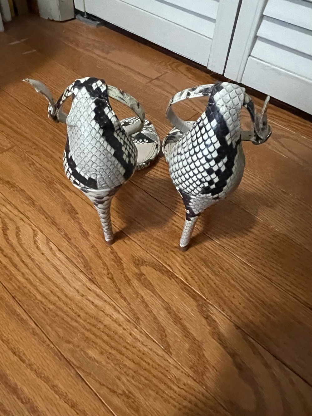 Zara Snake-Print Ankle-Strap Heels in Black & White - Picture 7 of 7